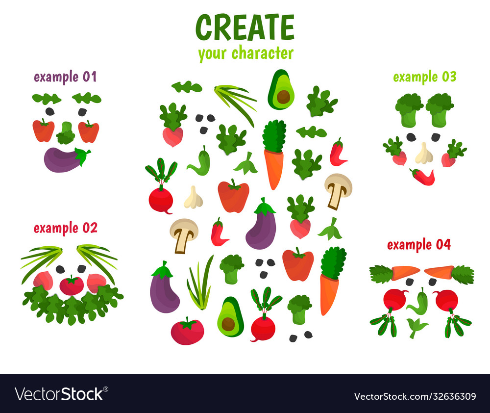 Create your character from veggies vector image Create your character from veggies