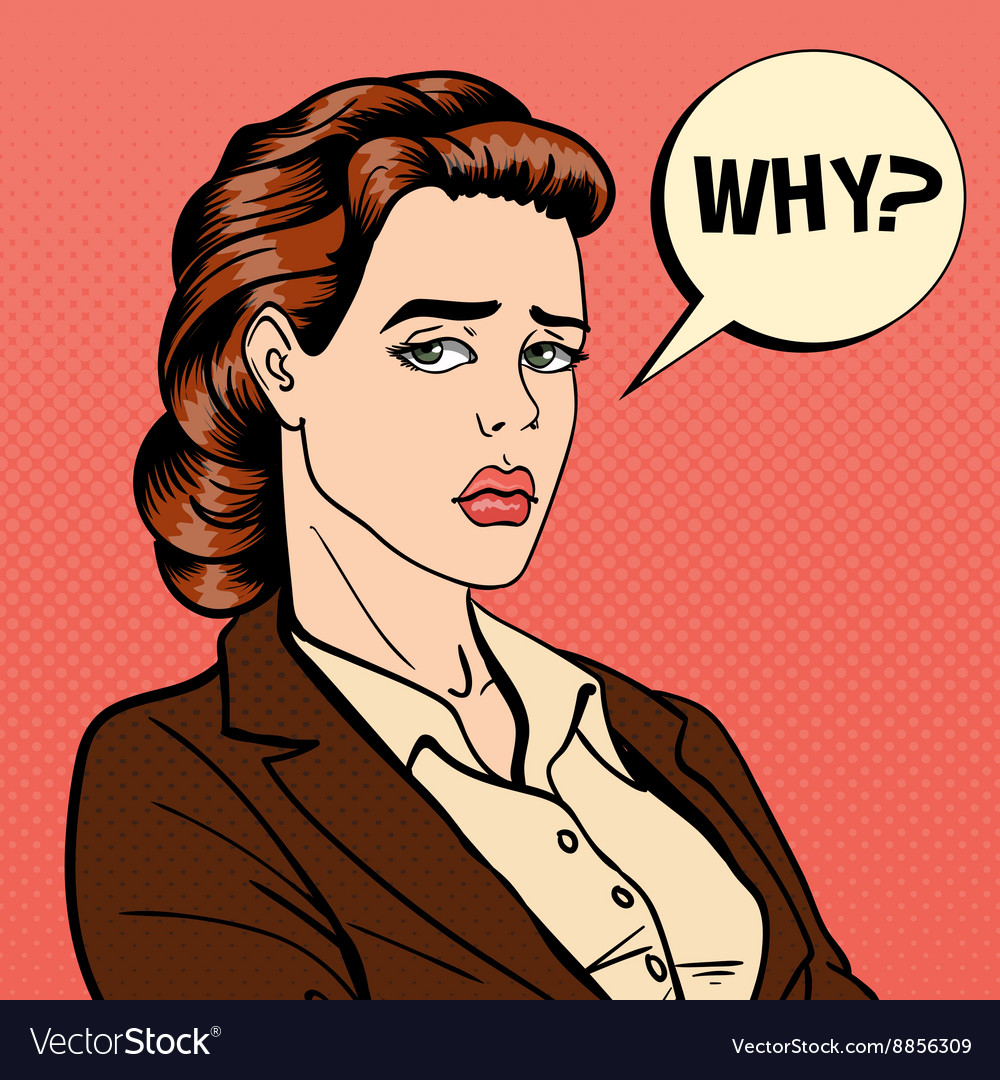 Disappointed businesswoman comic bubble pop art