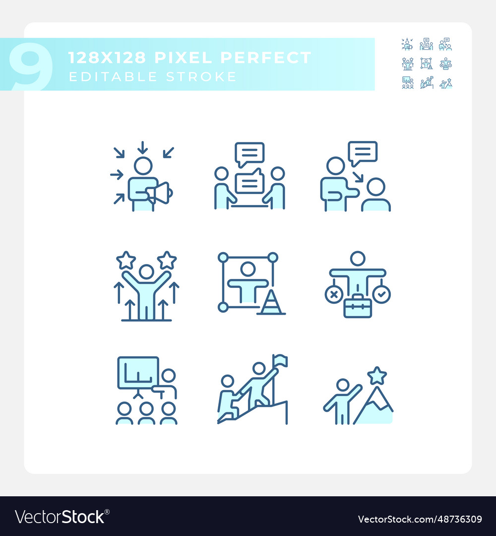 Editable pixel perfect blue soft skills icons