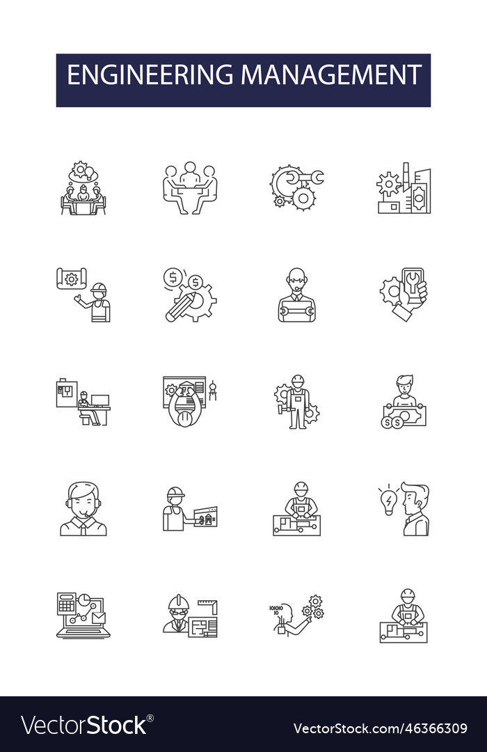 Engineering management line icons and signs