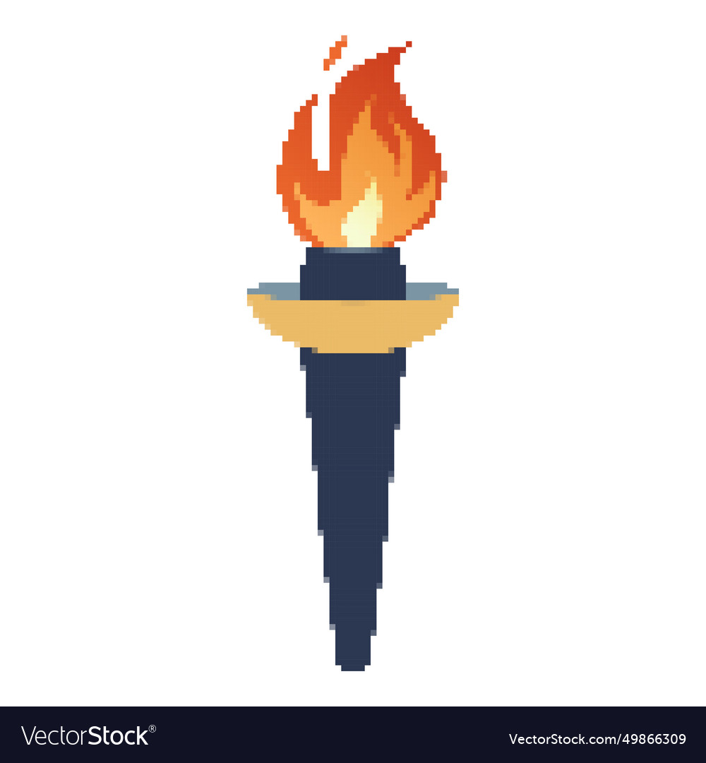 Pixel flaming torch cartoon withe flame