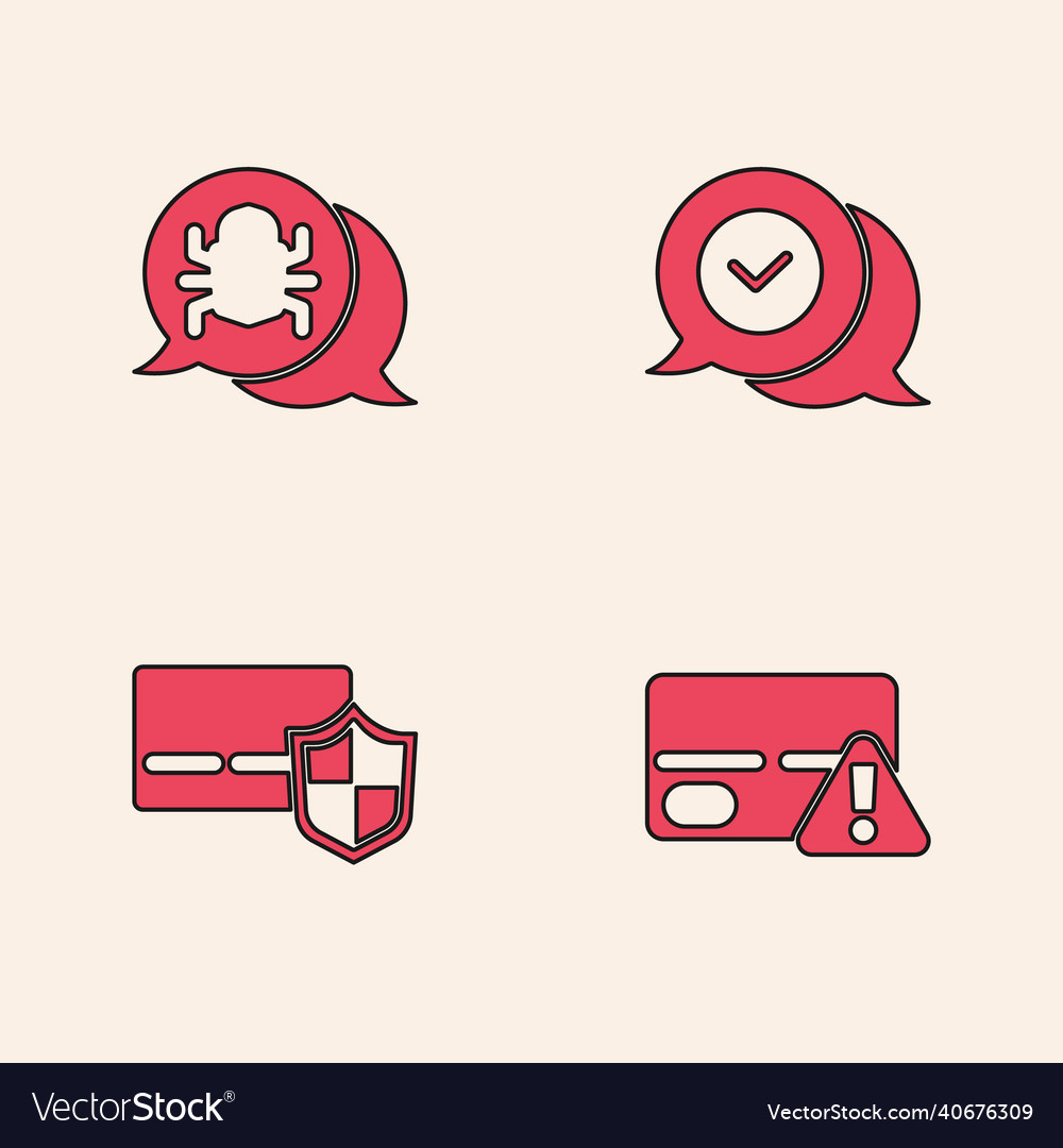 Set credit card system bug check mark in speech Vector Image Set credit card system bug check mark in speech