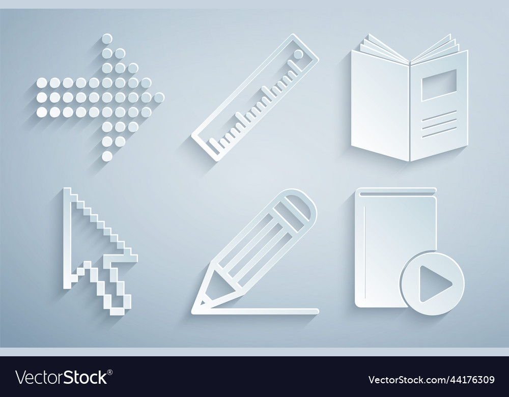 Set pencil and line open book pixel arrow cursor Vector Image Set pencil and line open book pixel arrow cursor