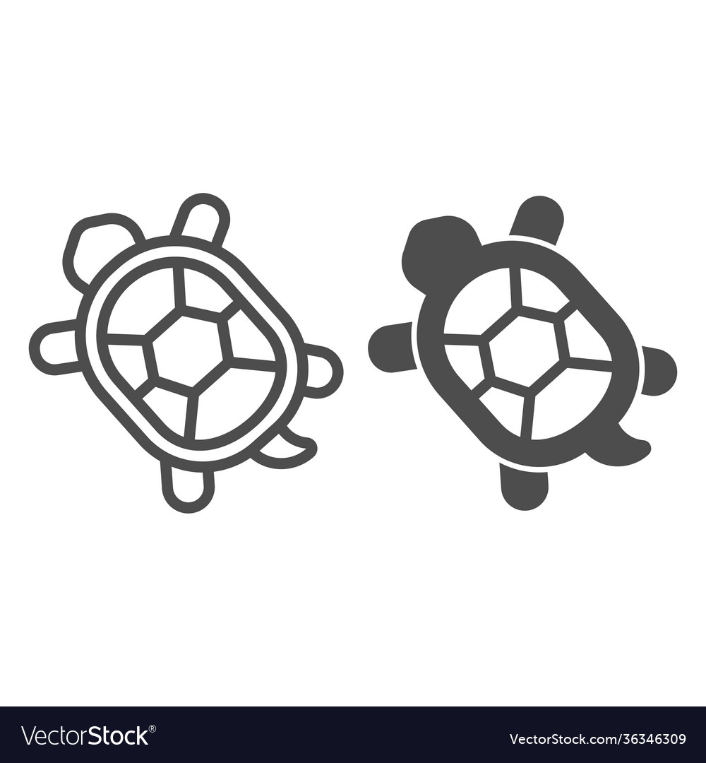 Turtle with hard shell line and solid icon Vector Image Turtle with hard shell line and solid icon