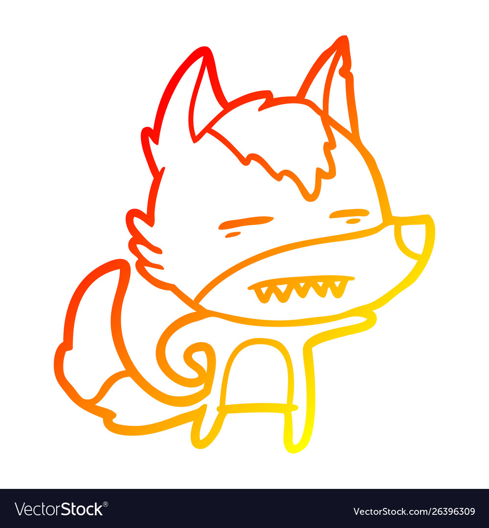 Warm gradient line drawing cartoon wolf showing Vector Image