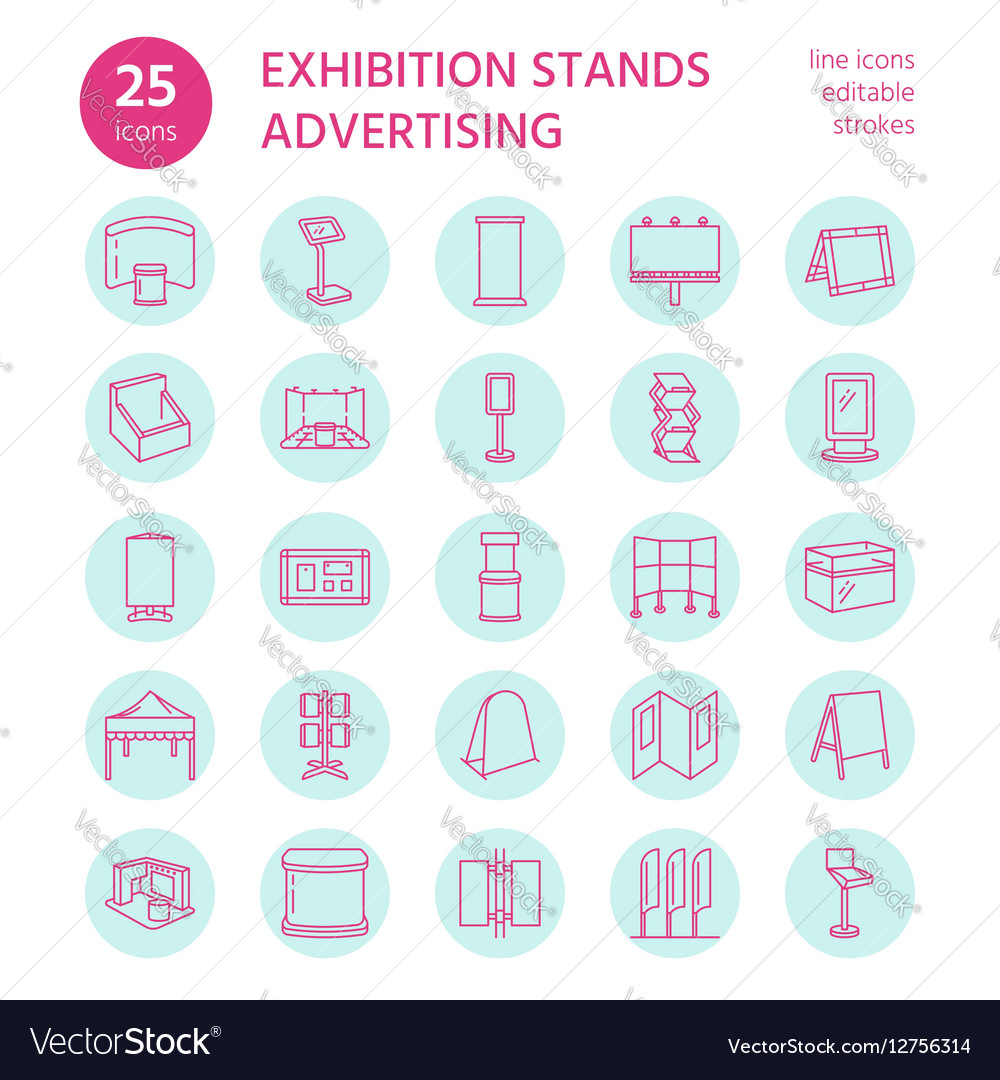 Advertising Exhibition Banner Stands Display Line Vector Image