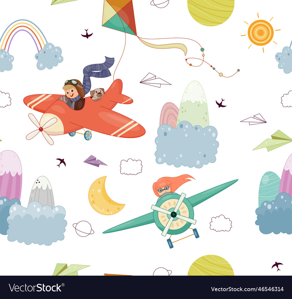 Flying Kids & Dog Pattern