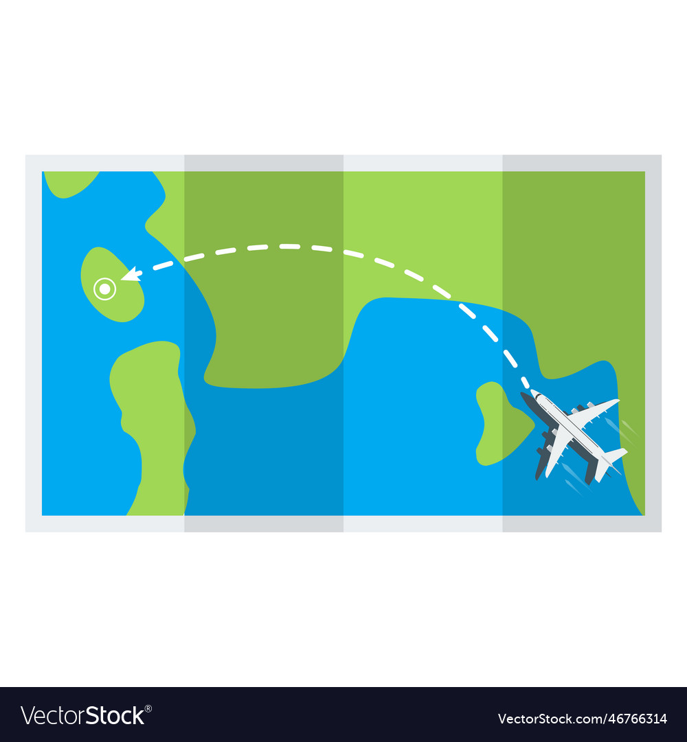 Folded map paper and plane with flight track