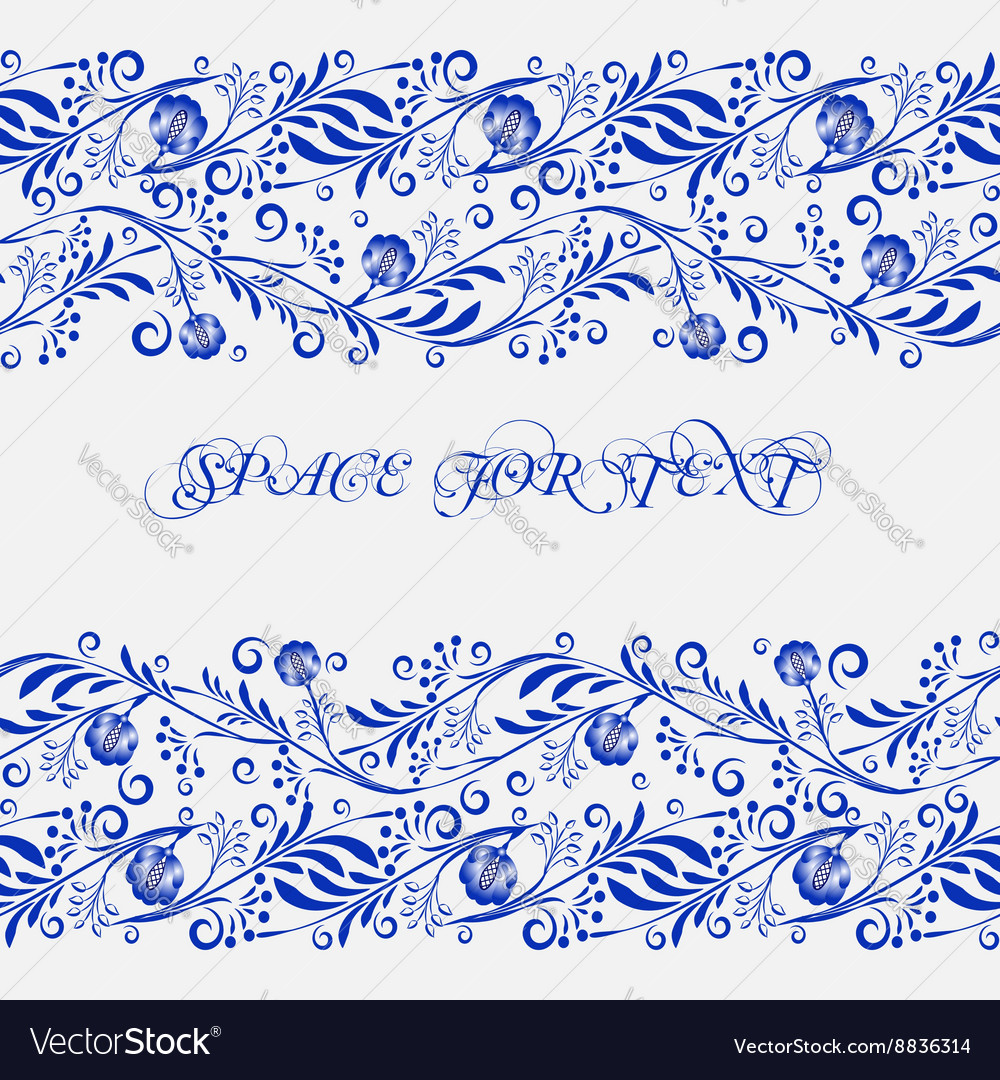Seamless pattern frame in gzhel style background