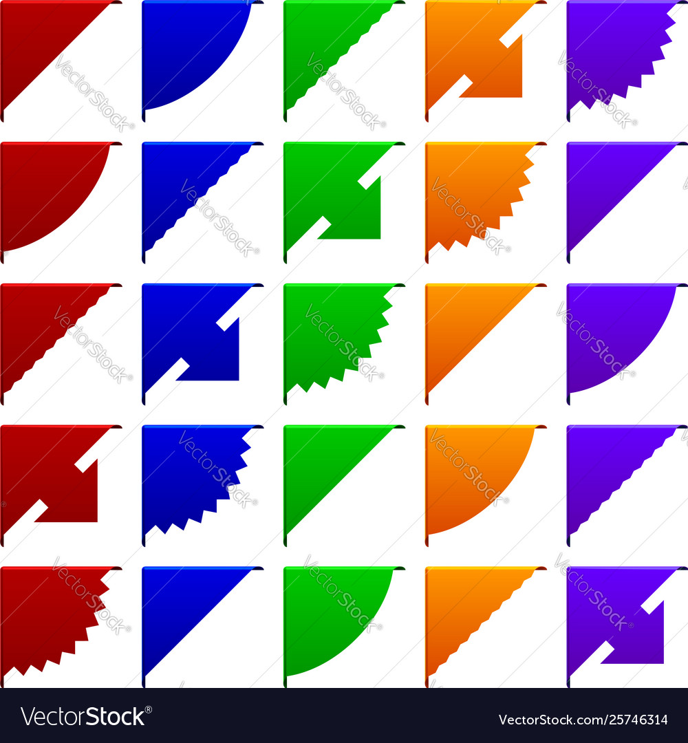 Twenty five page corners whit different shapes