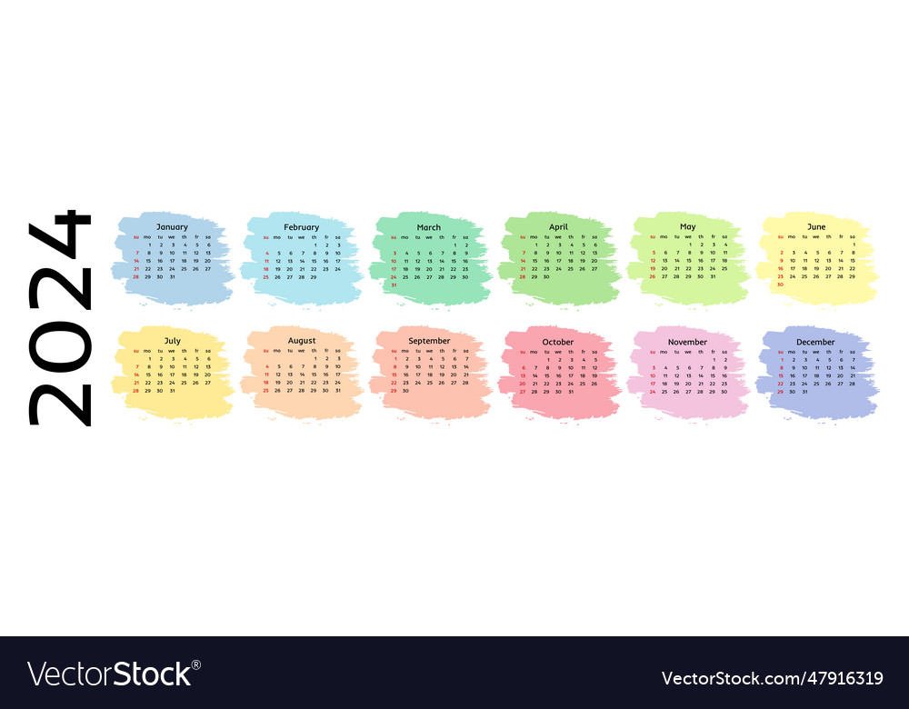 Calendar For 2024 Isolated On A White Background Vector Image