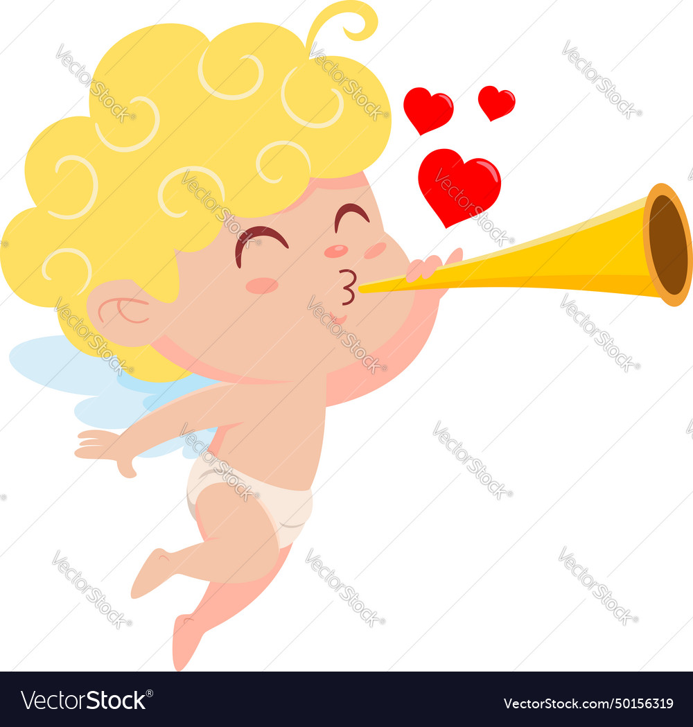 Cute cupid angel cartoon character playing pipe Vector Image