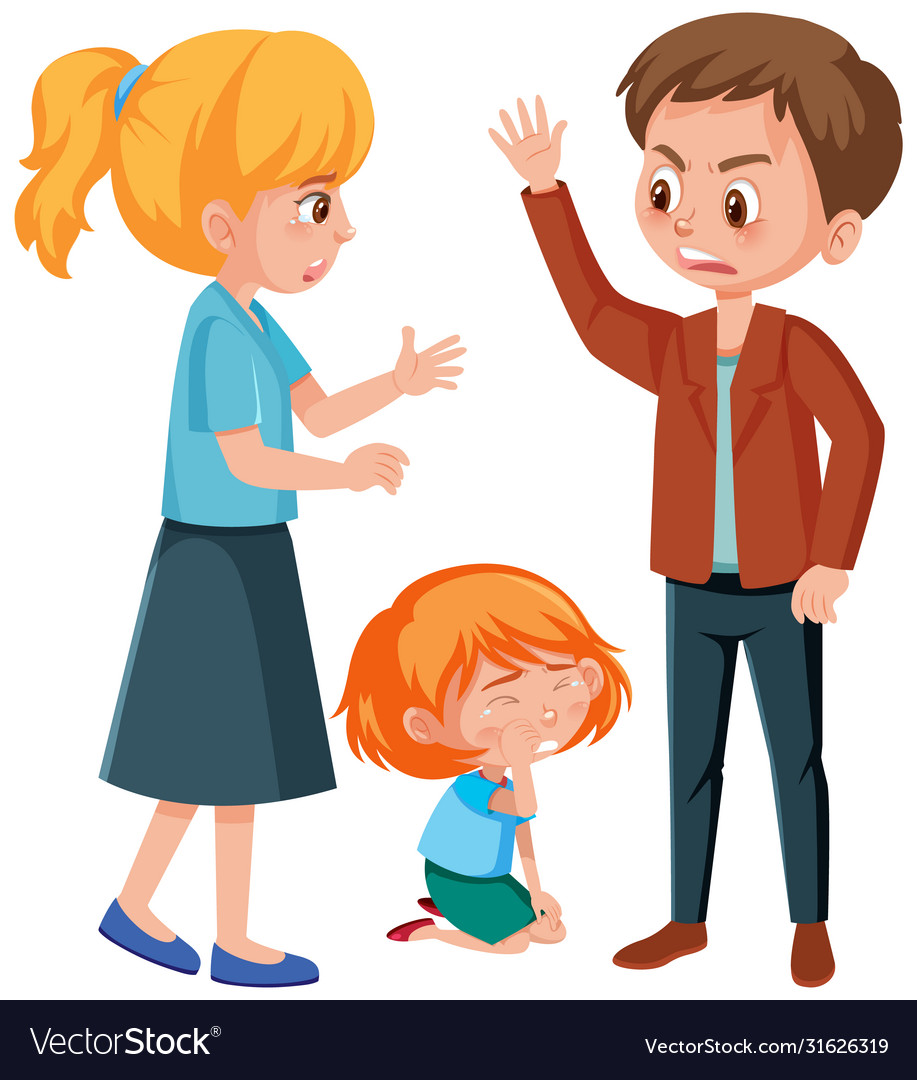 Domestic violence scene with parents fighting in Vector Image