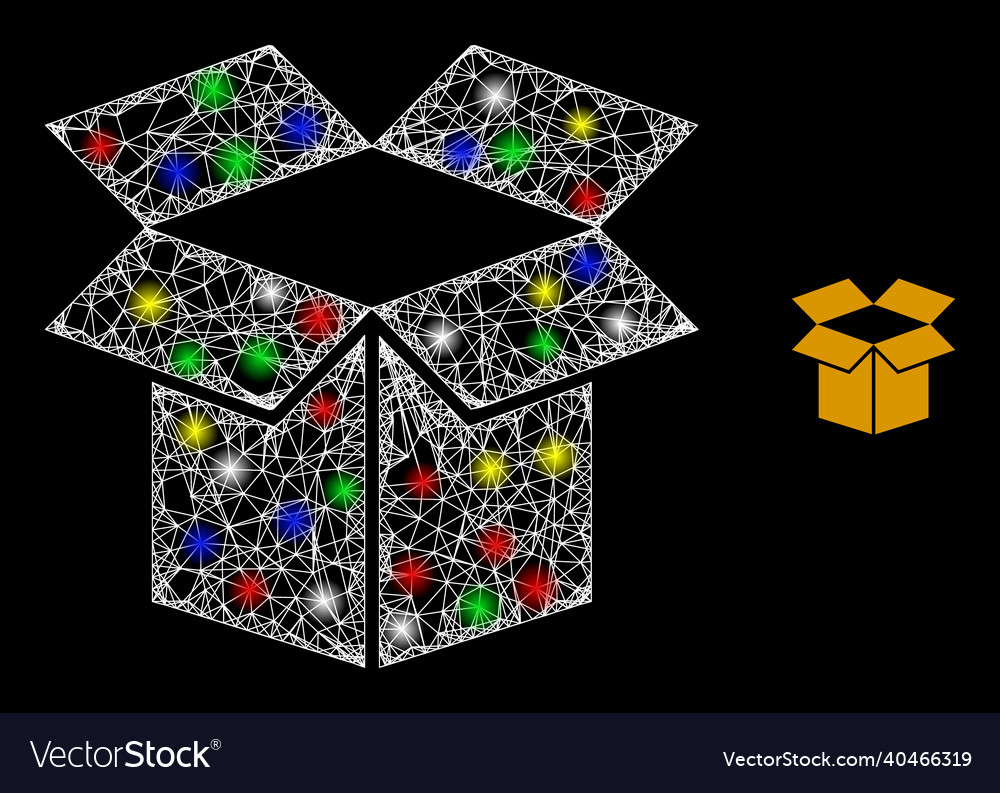 Glowing irregular network open carton box icon vector image Glowing irregular network open carton box icon