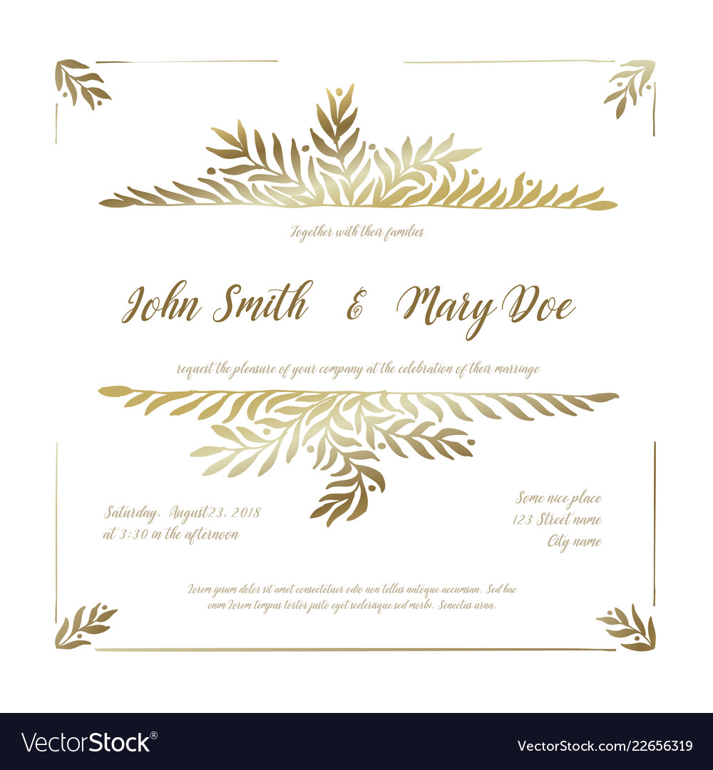 golden wedding invitation card template royalty free vector