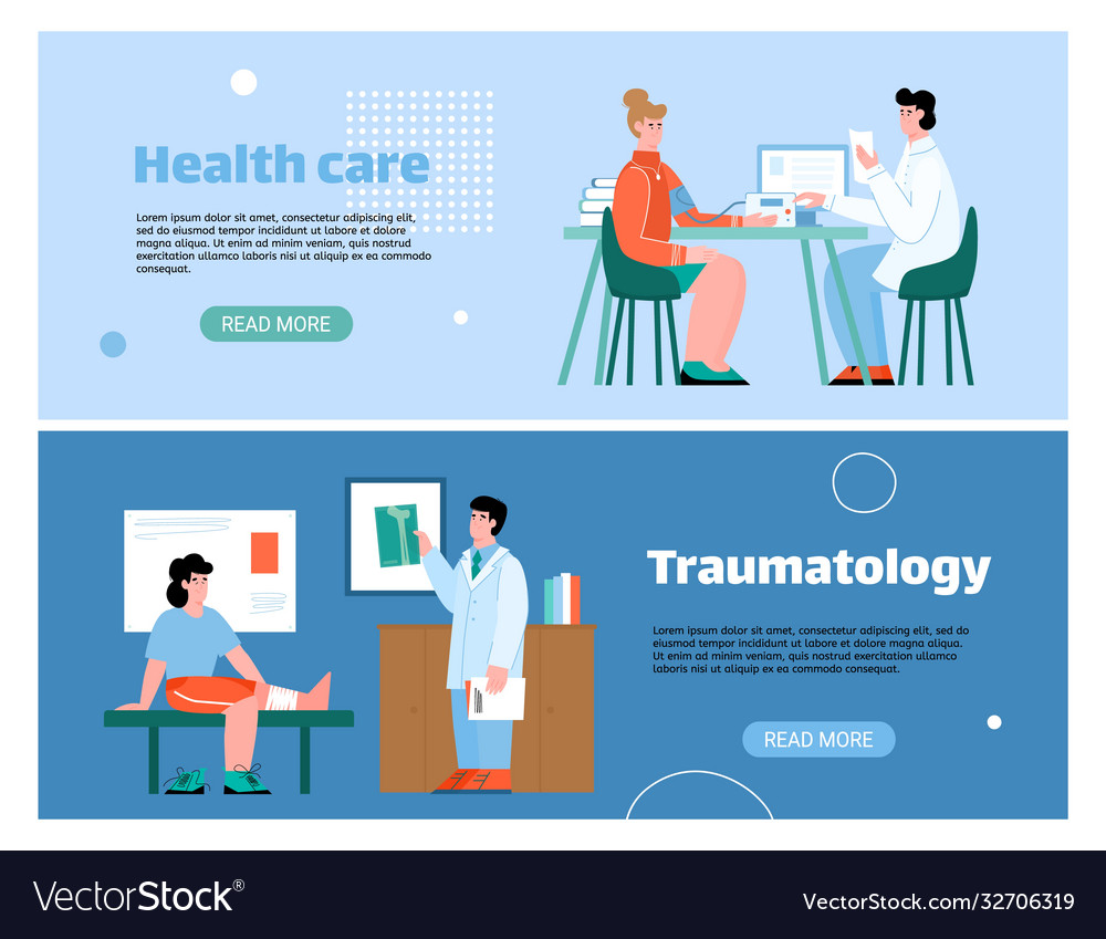 Healthcare banners with patients and doctors flat Vector Image