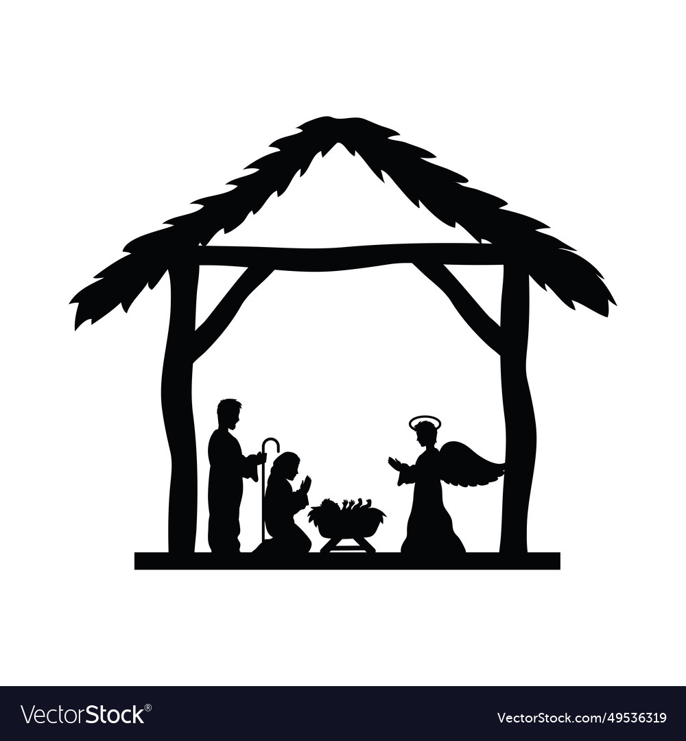 Manger with holy family icon Royalty Free Vector Image