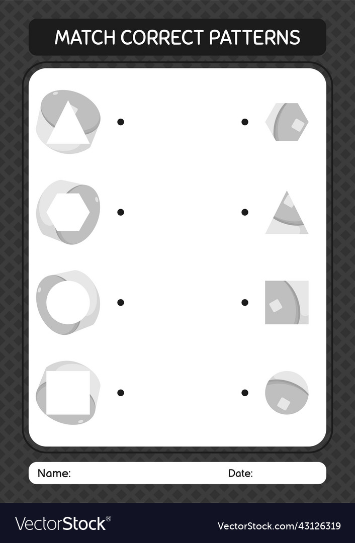 Match pattern game with cap worksheet Vector Image Match pattern game with cap worksheet