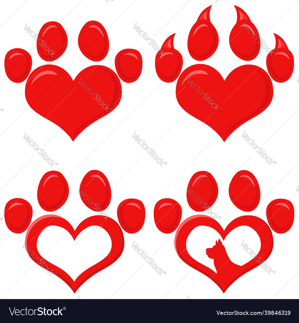 Red love paw silhouette collection