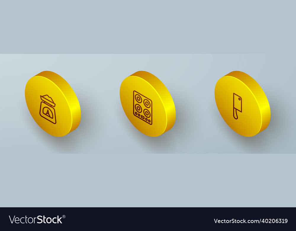 Set isometrische Linienwaagen Gasherd und Fleisch