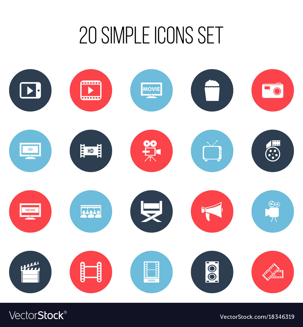 Set of 20 editable cinema icons includes symbols