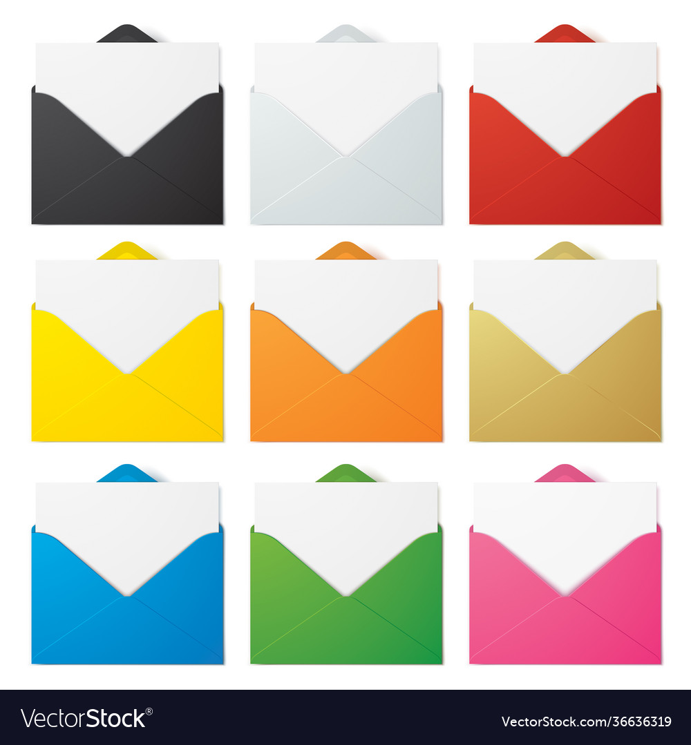 Set realistic colorful envelopes