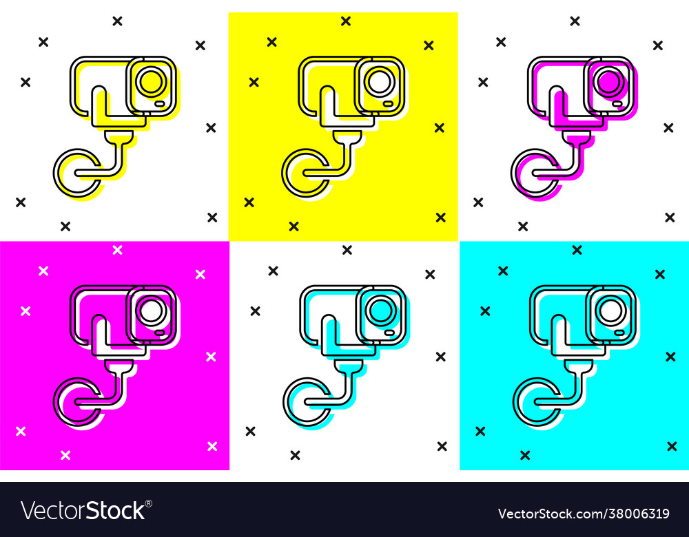 Set security camera icon isolated on color vector image Set security camera icon isolated on color