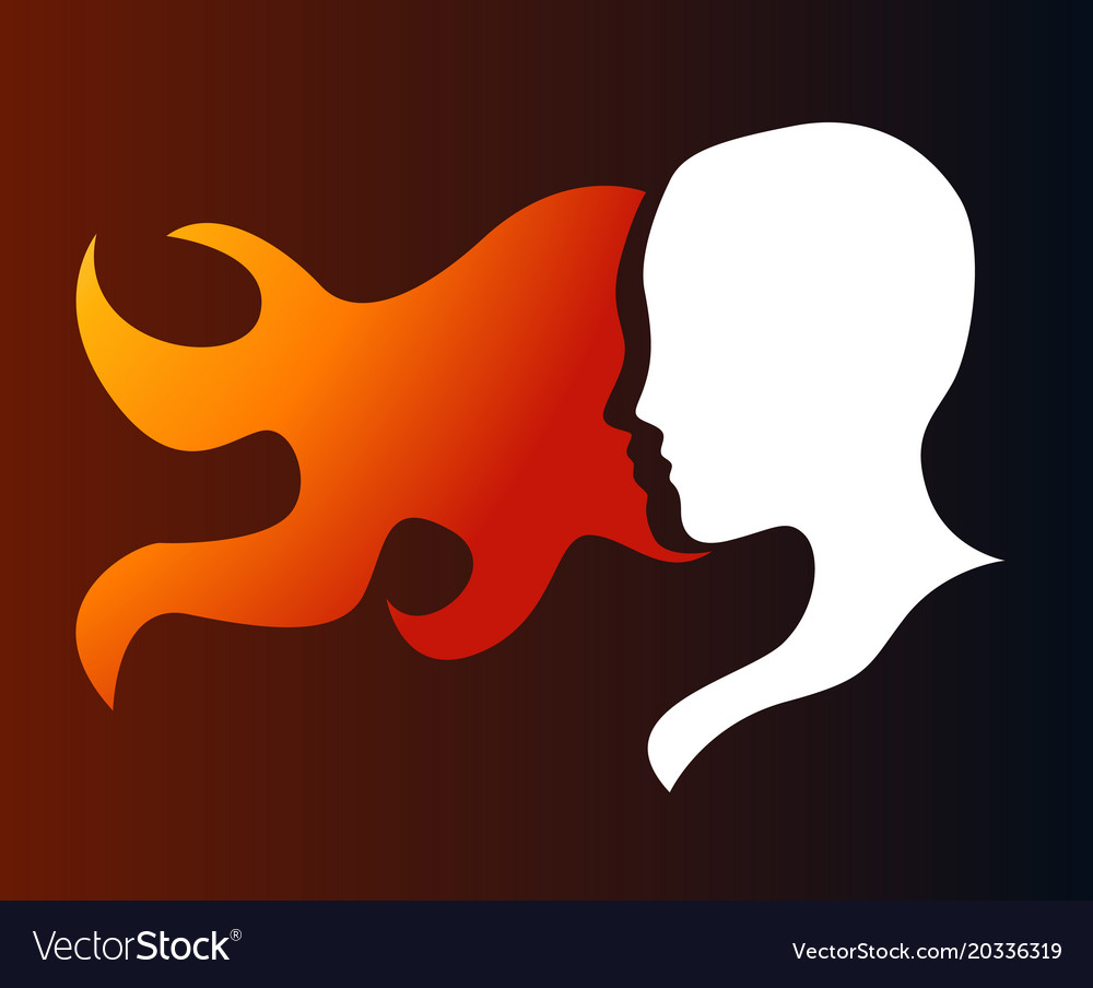 Silhouette of a girl in profile with long hair