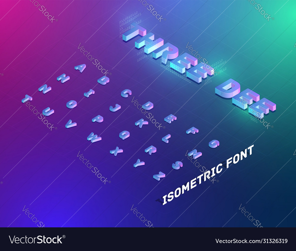 Three dee tech font set isometric vector image Three dee tech font set isometric