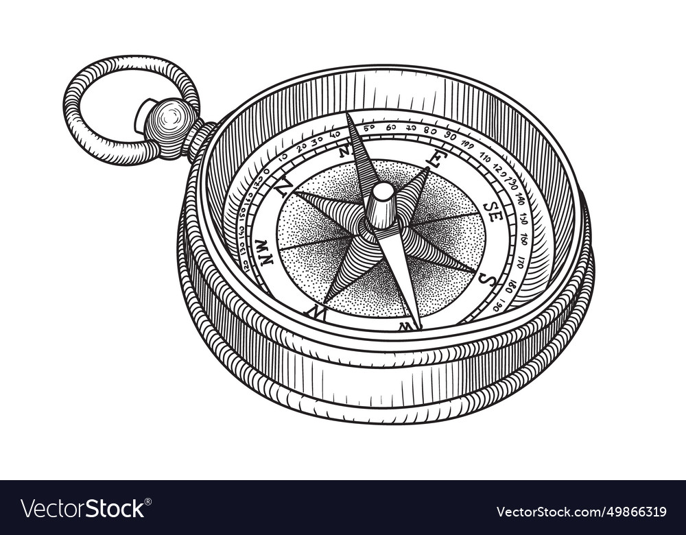 Vintage pocket compass Royalty Free Vector Image