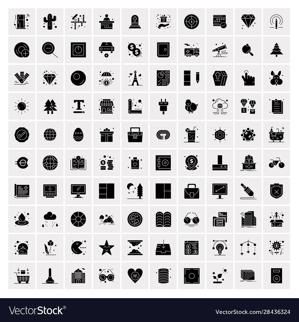 100 solid business icons for web and print vector image 100 solid business icons for web and print