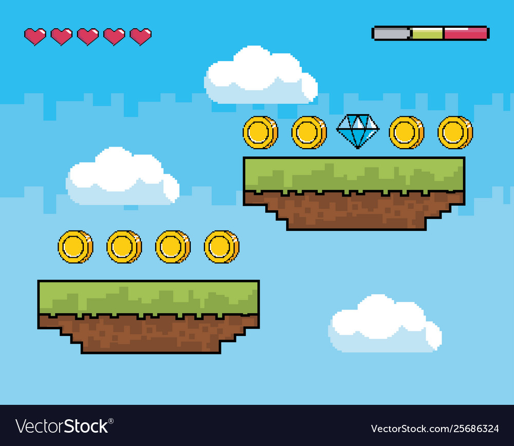 Arcade game world and pixel scene design