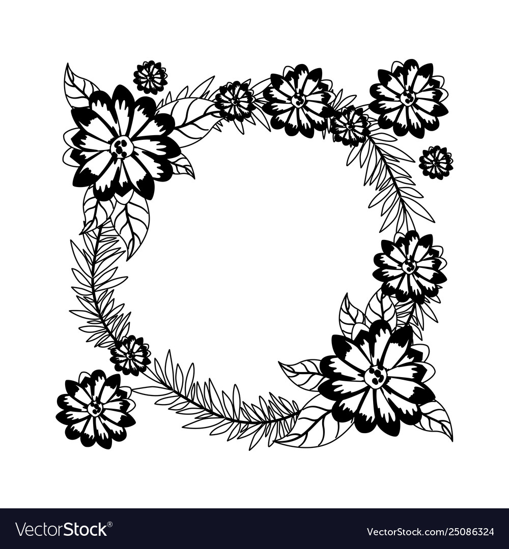 Beautiful flower and leafs circular frame