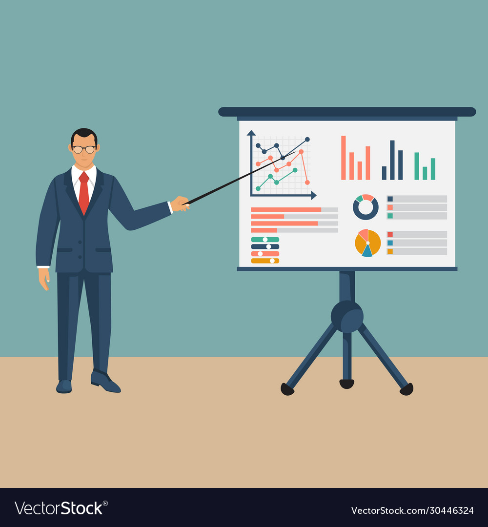Business character in suit with pointer hand vector image Business character in suit with pointer hand