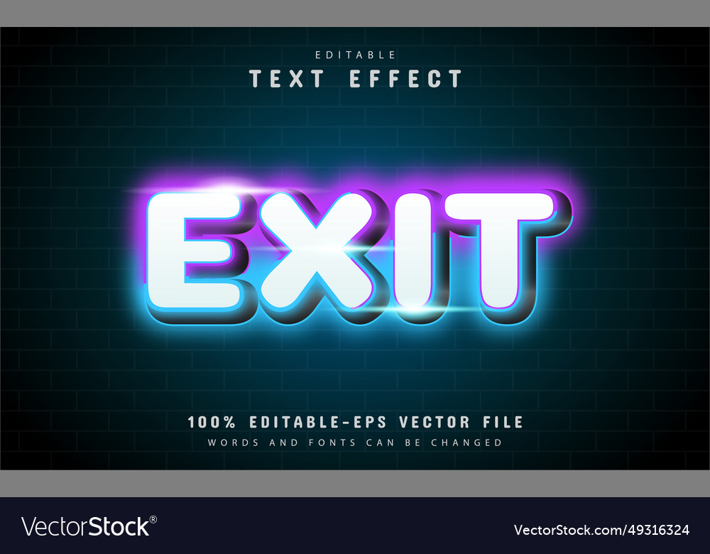 Exit neon text effect Vector Image Exit neon text effect