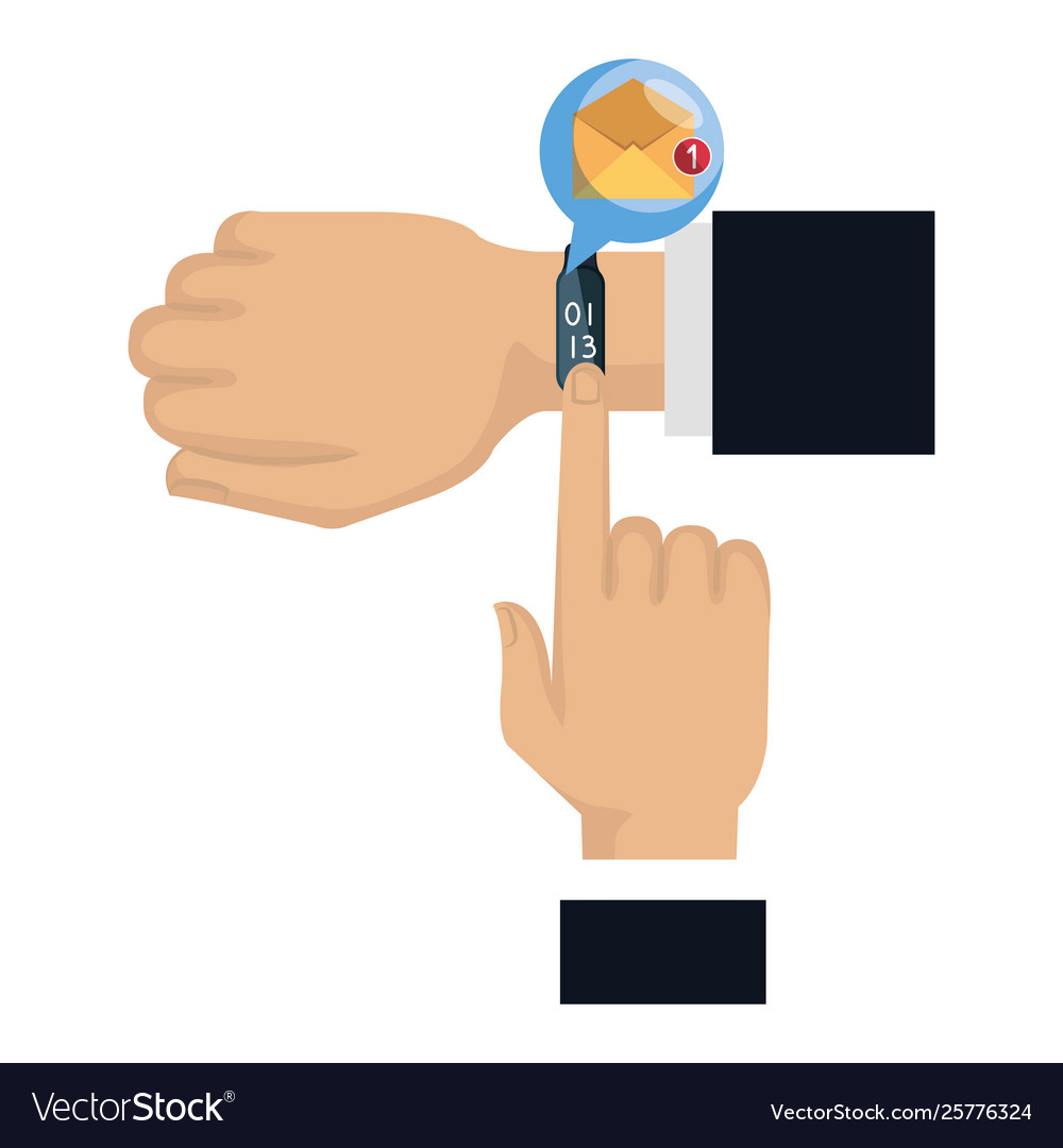 Hands with smartwatch sending email vector image Hands with smartwatch sending email