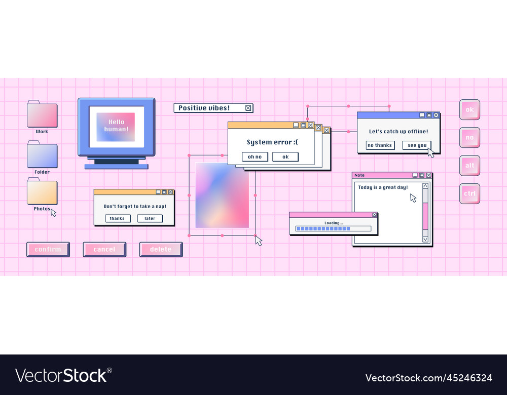 Retro computer interface desktop pc elements Vector Image