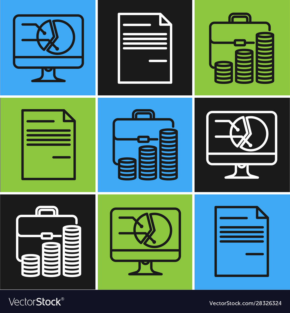 Set line computer monitor with graph chart vector image Set line computer monitor with graph chart