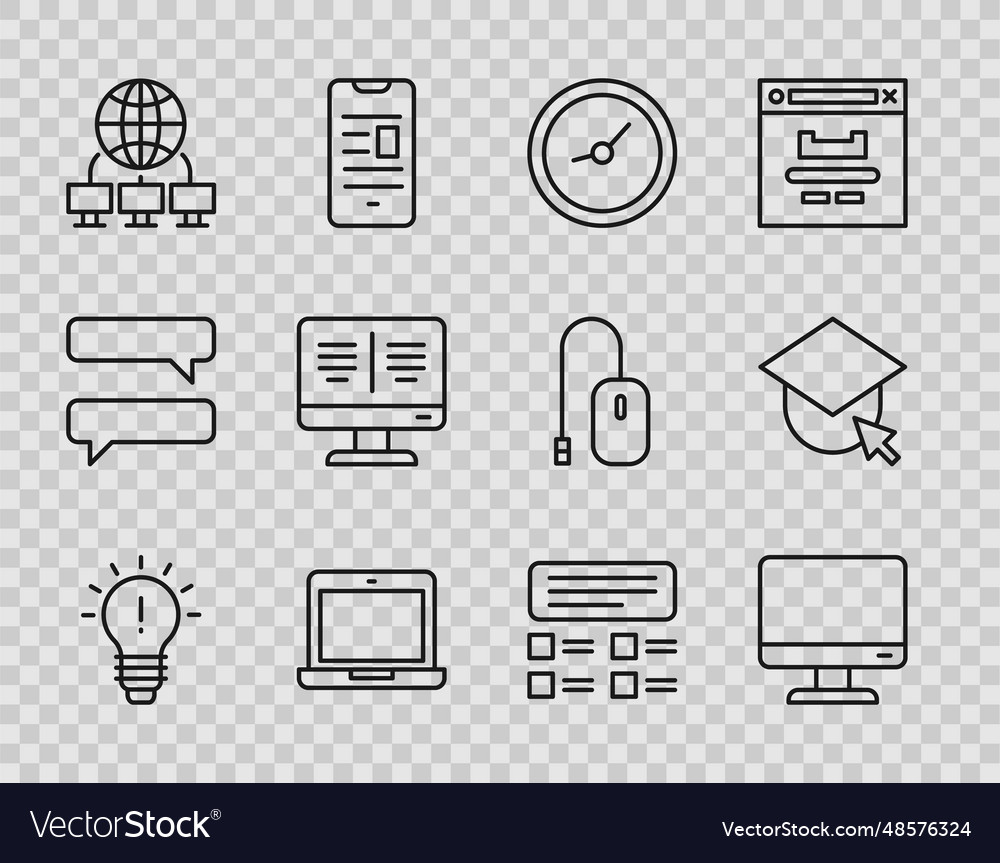 Set line light bulb with concept of idea computer