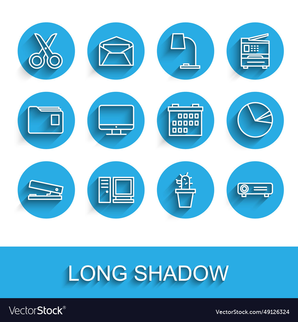 Set line office stapler computer monitor scissors vector image Set line office stapler computer monitor scissors