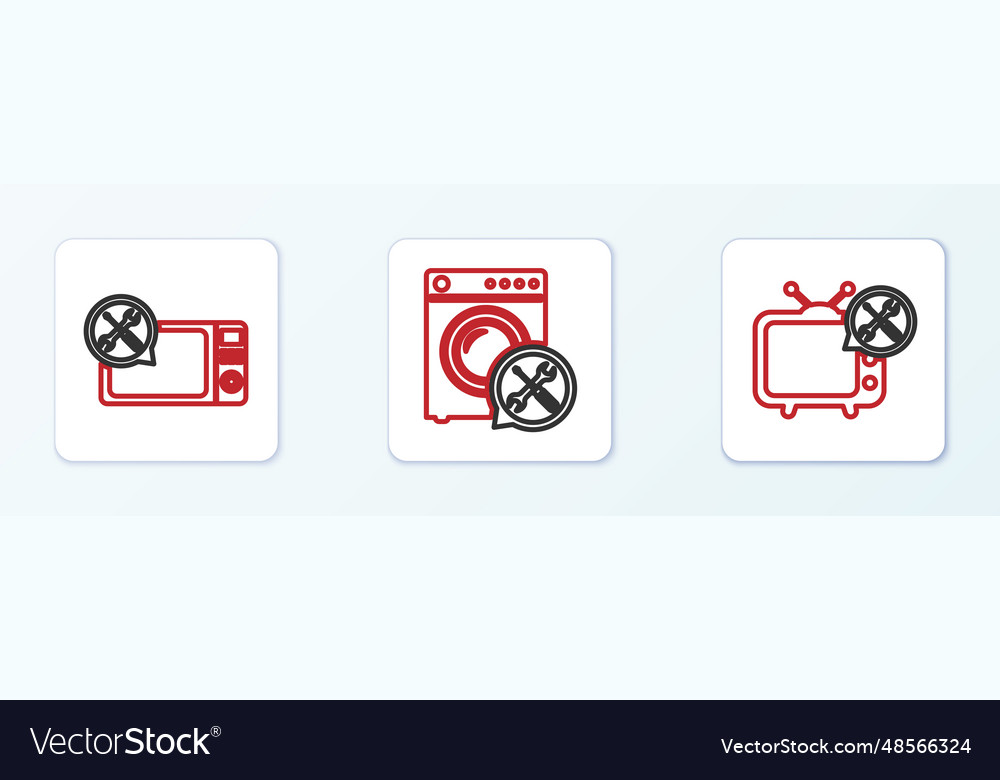Linie TV-Service Mikrowellenherd und Waschmaschine Vector Image Linie TV-Service Mikrowellenherd und Waschmaschine