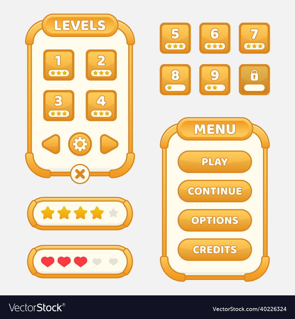 Set of game menu selection for rpg and adventure vector image Set of game menu selection for rpg and adventure