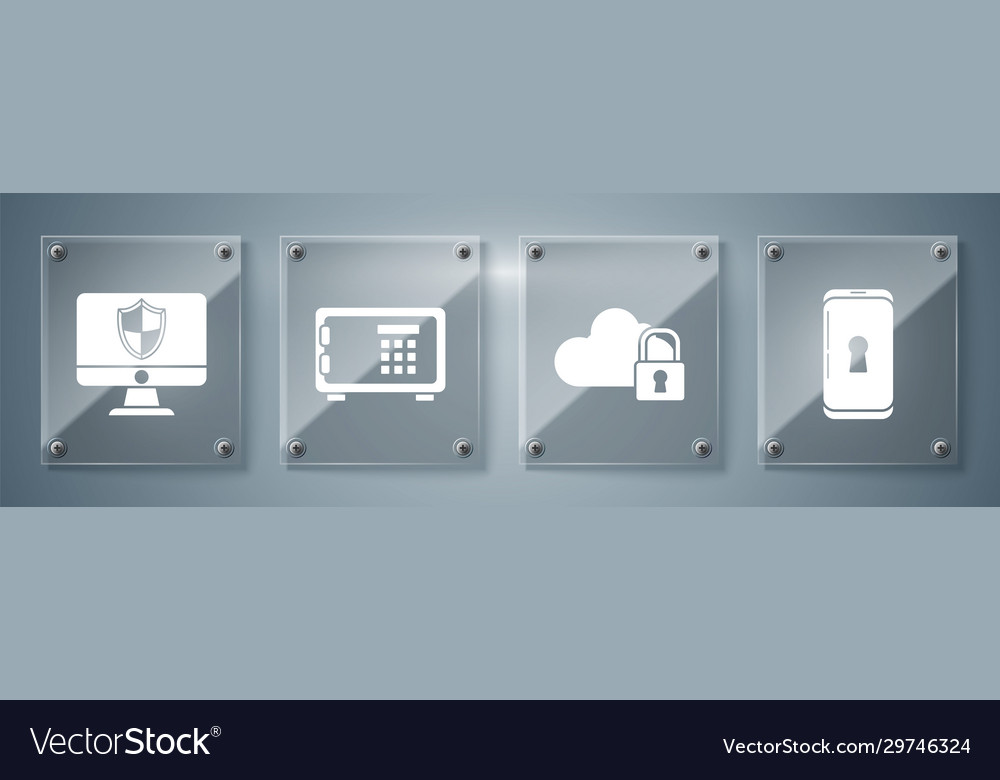 Set smartphone with lock cloud computing vector image Set smartphone with lock cloud computing