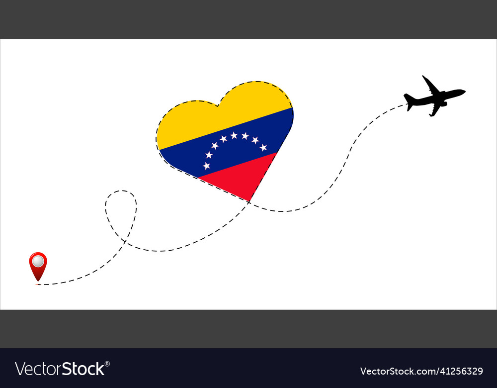 Airplane flight route with venezuela flag inside