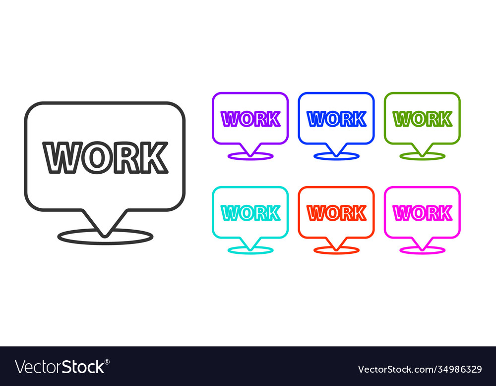 Black line location with text work icon isolated
