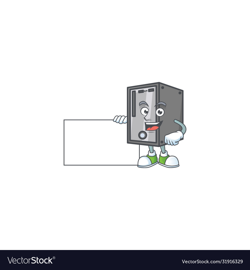 Cute funny cpu cartoon character having a board Vector Image