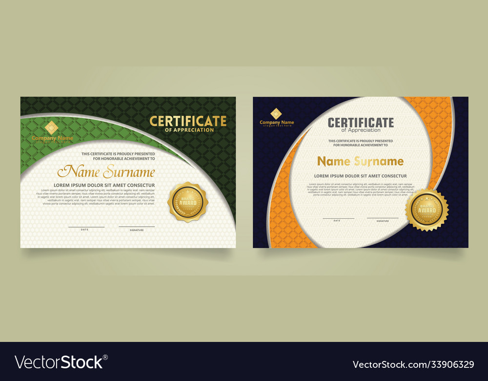 Set modern certificate template with realistic vector image Set modern certificate template with realistic