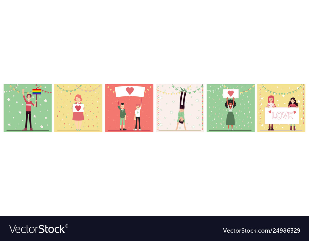 Set people characters standing with heart image