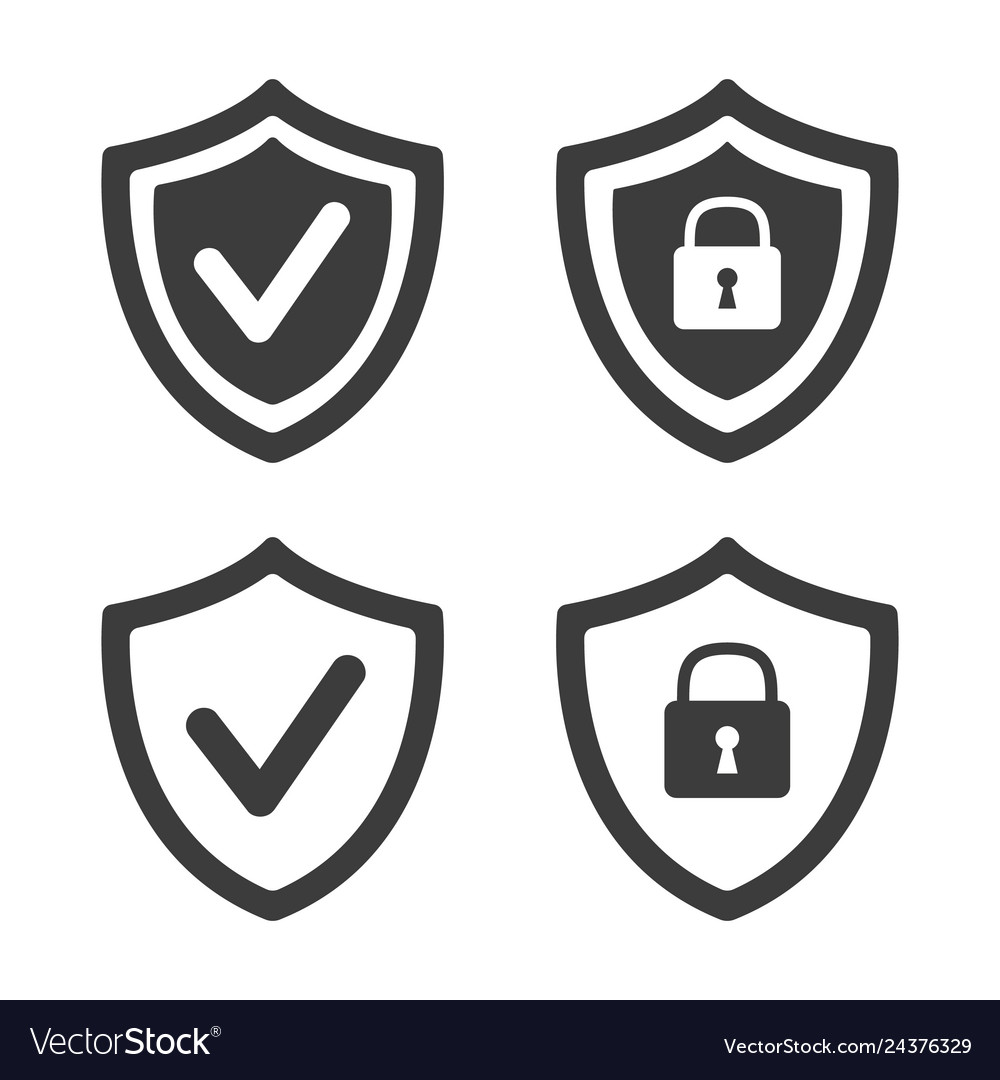 Shield with security and check mark icon on white vector image Shield with security and check mark icon on white