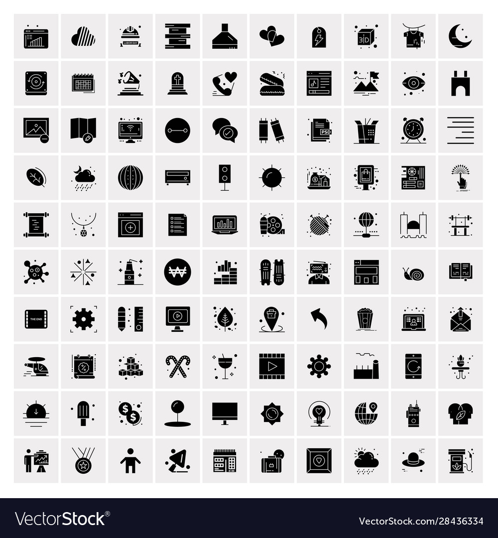 100 solid business icons for web and print vector image 100 solid business icons for web and print